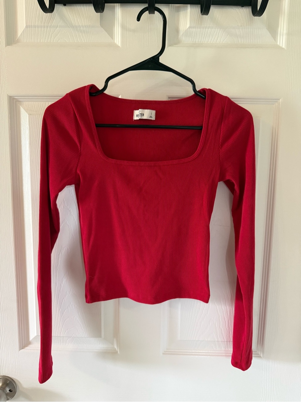 Abercrombie & Fitch Red Square-Neck Ribbed Long Sleeve Top